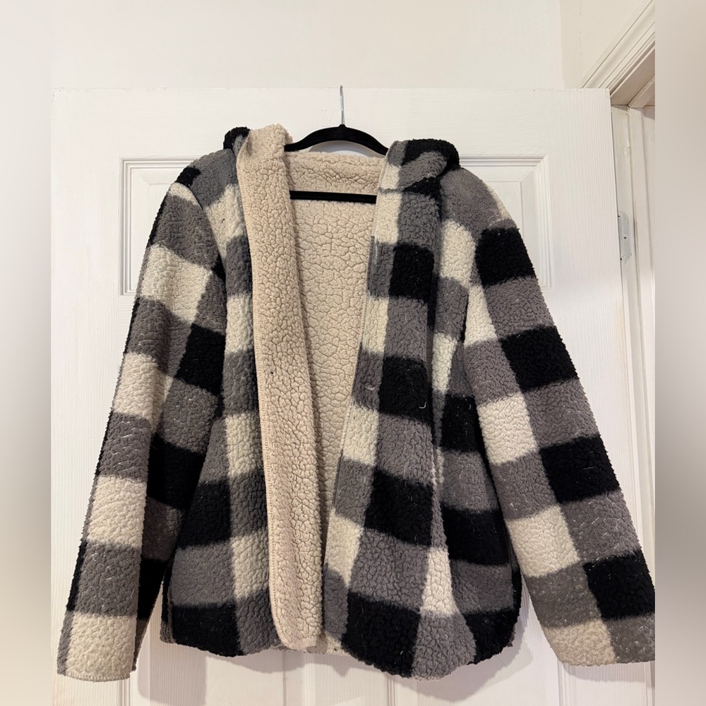 Plaid Sherpa Jacket with Hood